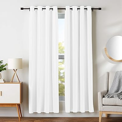 COTTON CRAFT - Set of 2-100% Cotton Duck Reverse Tab Top Curtain Panel Set - 50x108 - White - Cla... | Amazon (US)