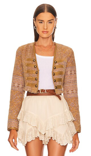 Juliette Cropped Jacket in Gold Combo | Revolve Clothing (Global)