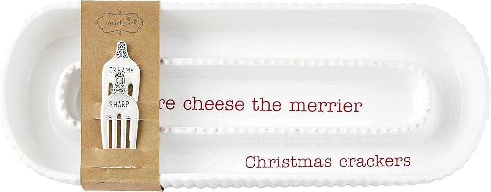 Mud Pie Ceramic Holiday Cheese and Crackers Server and Cheese Markers Set, White | Amazon (US)