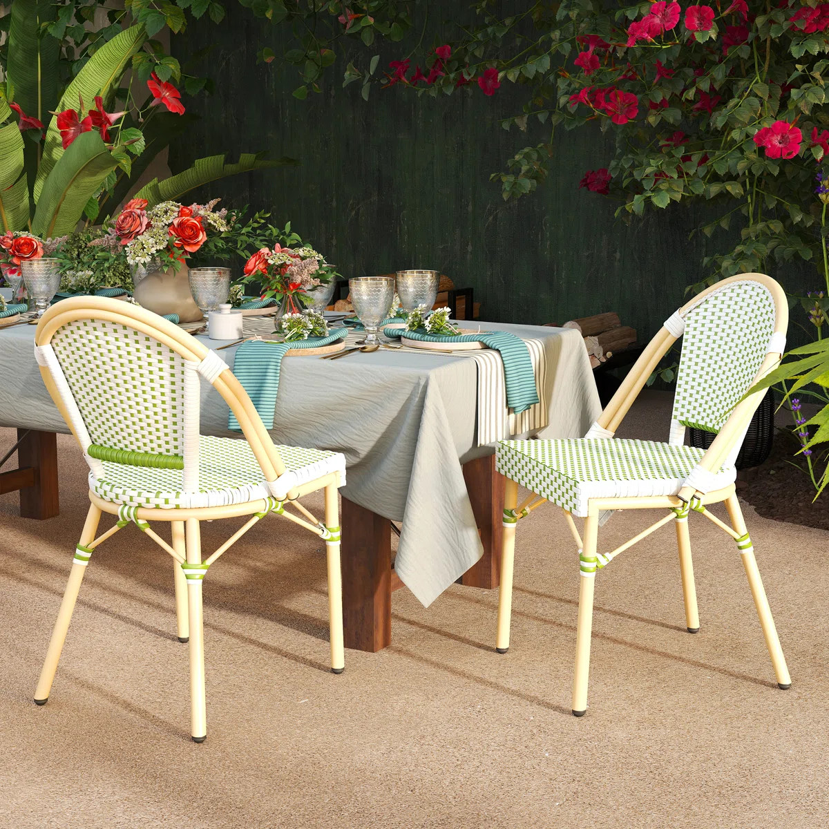French Wicker Bistro Chair Outdoor Dining Side Chair Rattan Accent Stackable Patio Chairs (Set of... | Wayfair North America