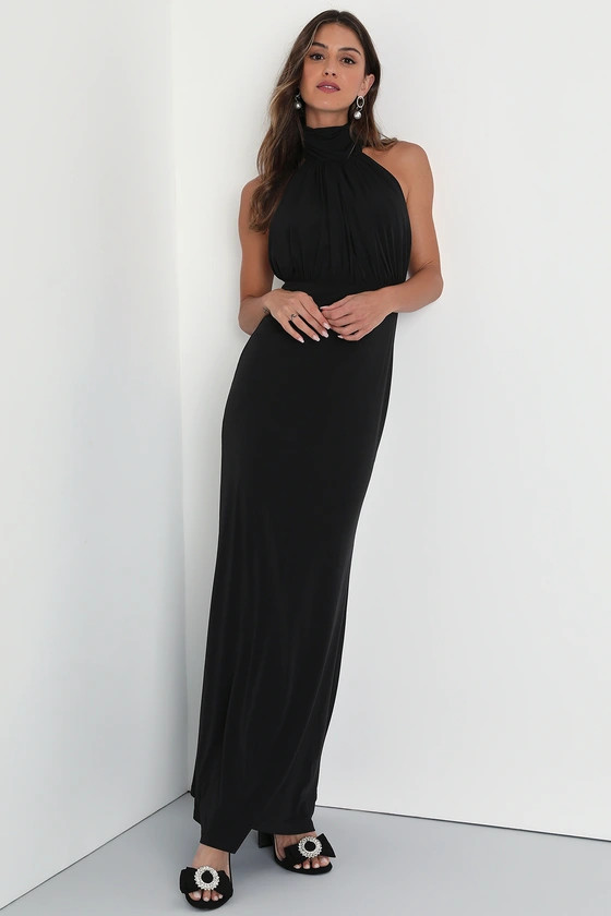 Romantic Chance Black Halter Backless Mermaid Maxi Dress | Lulus (US)