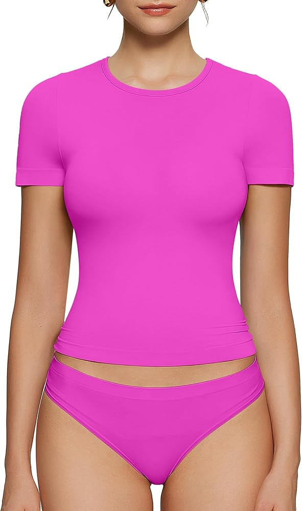 OEAK Womens T-Shirts Short Sleeve Shirts Crew Neck Basic Tees Soft Smoothing Seamless Tshirts Sli... | Amazon (US)