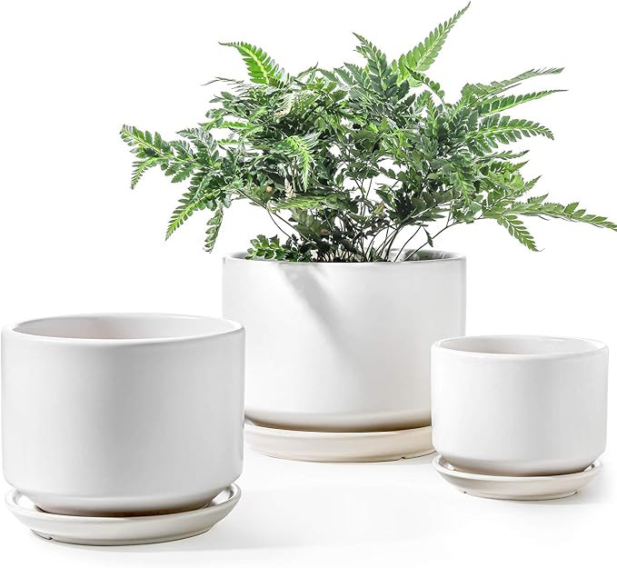 LE TAUCI Indoor Planter, Ceramic Plant Pots with Drainage Hole and Mesh Net, Round Flower Planter... | Amazon (US)