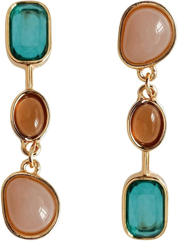 Bohemian Rhinestone Dangle Earrings Long Crystal Dangling Drop Earrings Asymmetry Statement Geome... | Amazon (US)