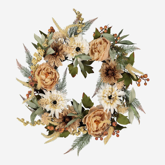 Orange & White Artificial Mixed Wreath 50x50cm | TK Maxx