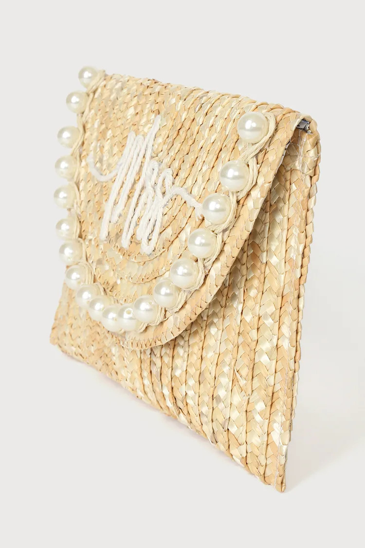 Perla "Mrs" Natural Straw and Pearl Clutch | Lulus (US)