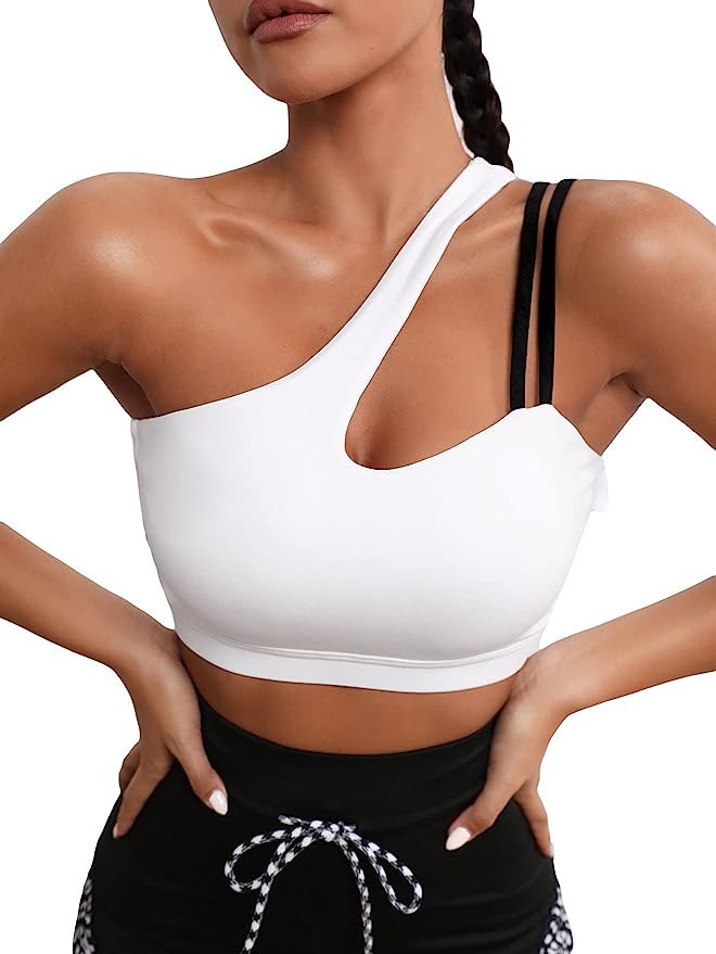 OYOANGLE Women's Criss Cross Sports Bra Padded Strappy Medium Support Workout Yoga Bra | Amazon (US)