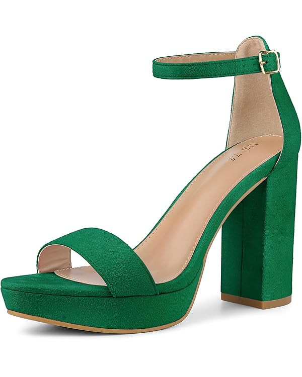 Allegra K Women's Ankle Strap Platform Chunky Heels Heel Sandals | Amazon (UK)