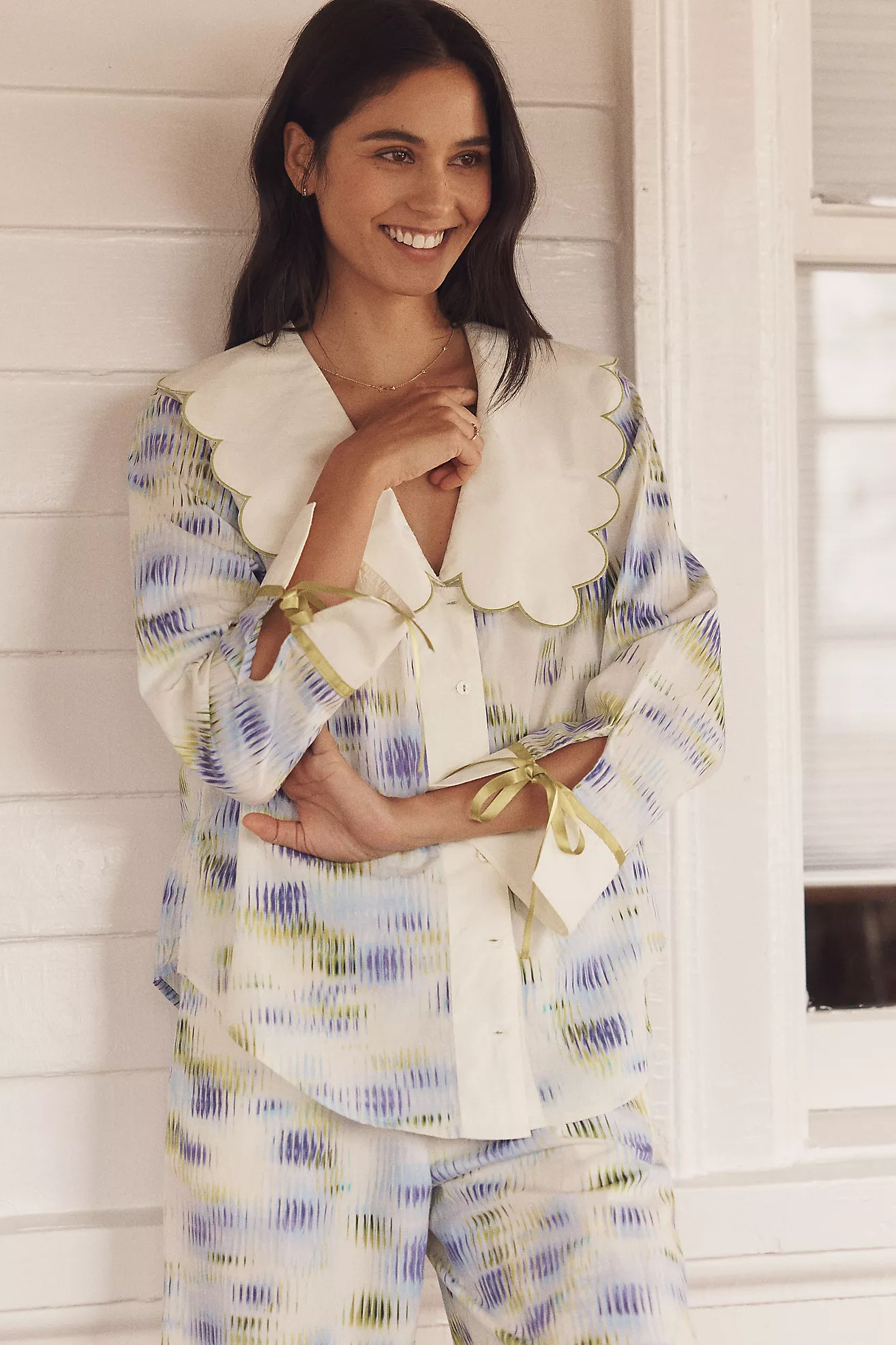 LyreBird Scalloped Collar Buttondown Sleep Shirt | Anthropologie (US)