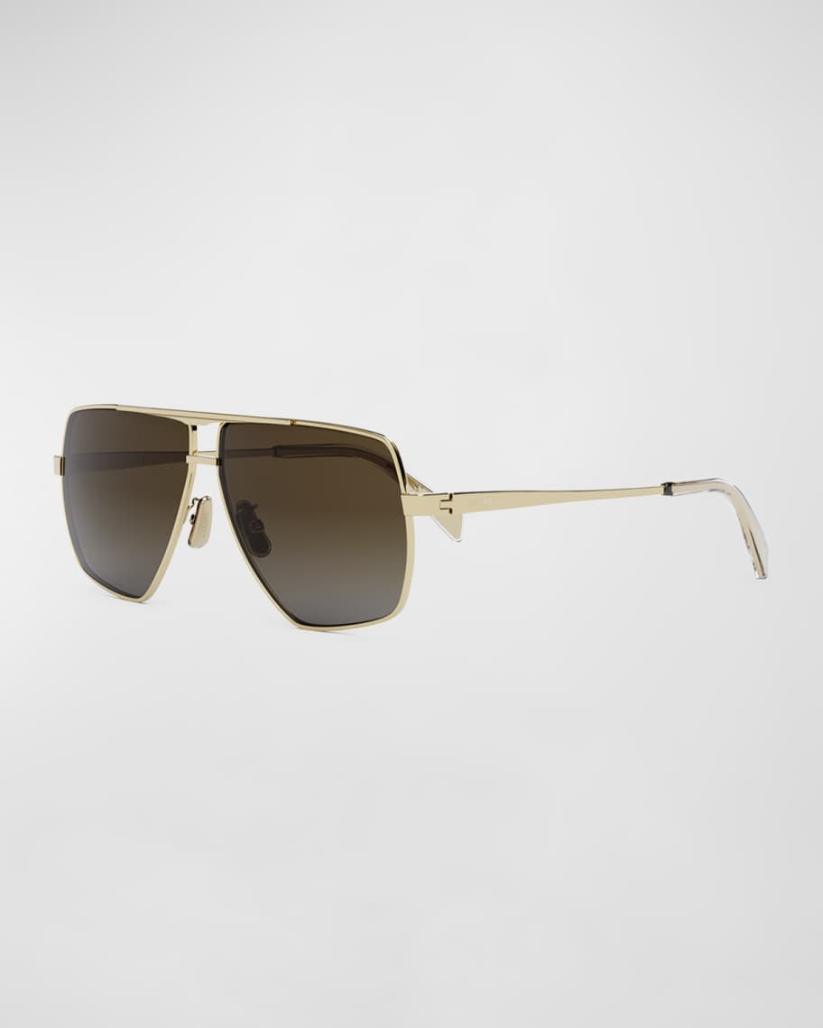 Celine Metal Aviator Sunglasses With Leather Logo Strap | Neiman Marcus