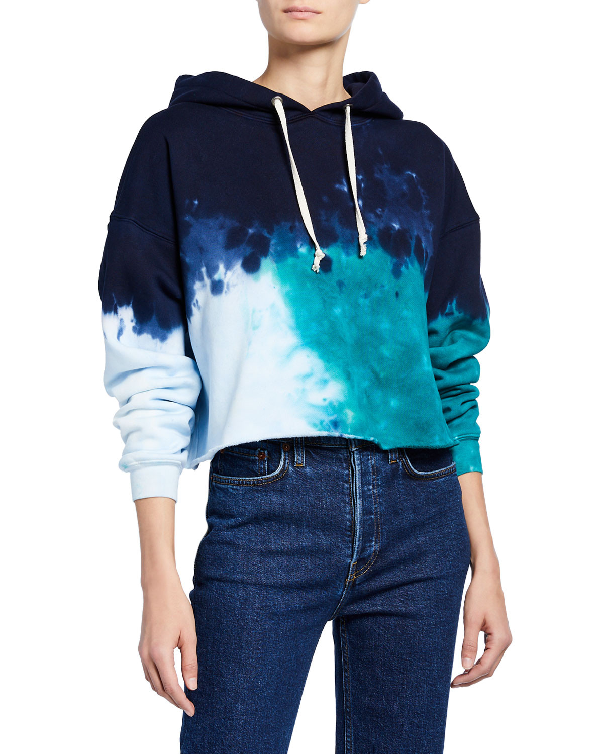 Tie-Dye Cropped Raw-Edge Hoodie | Neiman Marcus