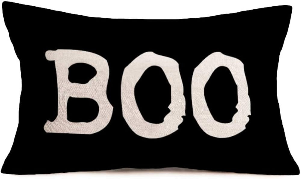 Doitely Halloween Boo Throw Pillow Covers Black White Decor Halloween Pillow Cases Cotton Linen 1... | Amazon (US)