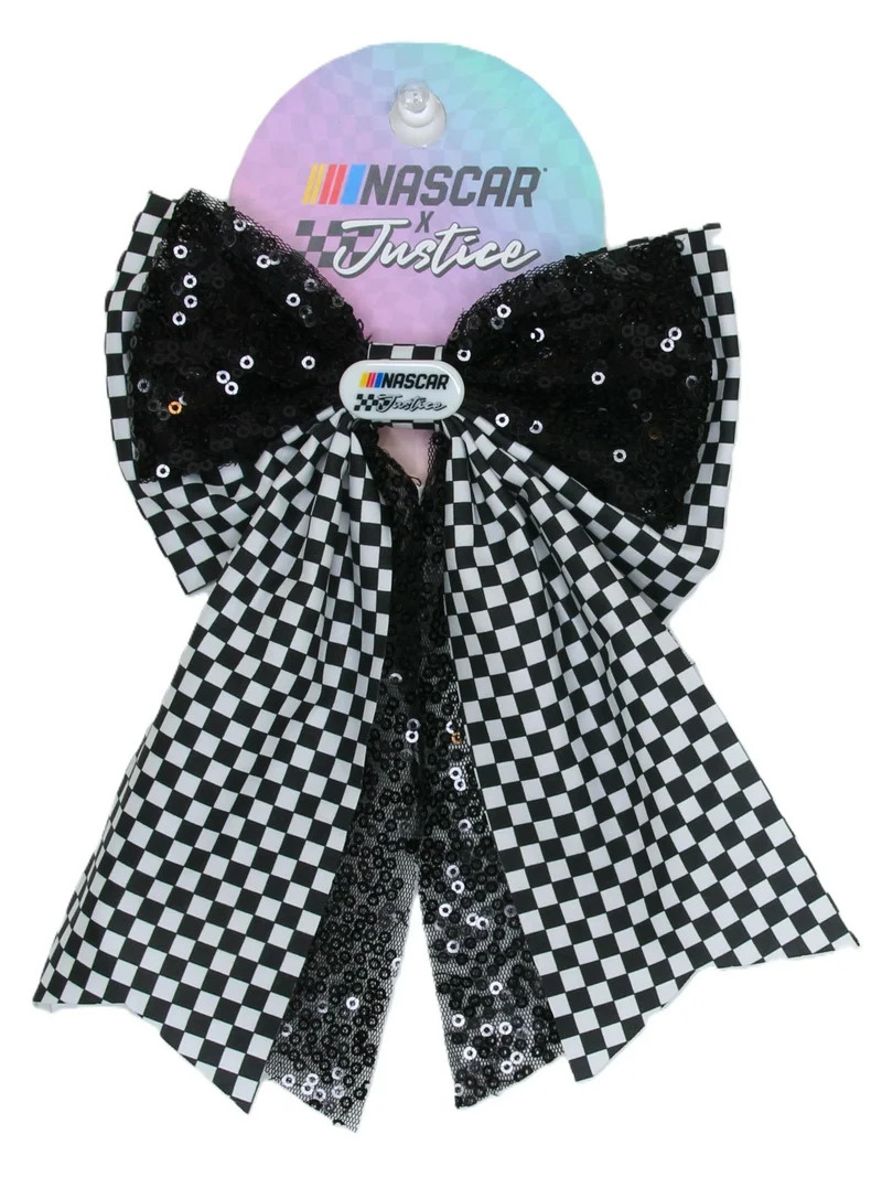 Justice Girl's Nascar Sequin Bow Barrette Clip, Black/White | Walmart (US)