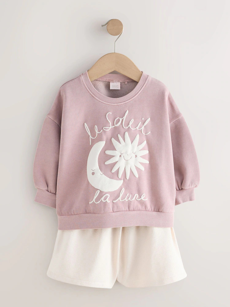 Brown Moon & Sun Crew Neck Sweatshirt & Shorts Set (3mths-7yrs) | Next US