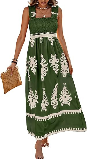 PRETTYGARDEN Womens Summer Boho Maxi Dress 2025 Casual Sleeveless Square Neck Floral Aline Smocke... | Amazon (US)