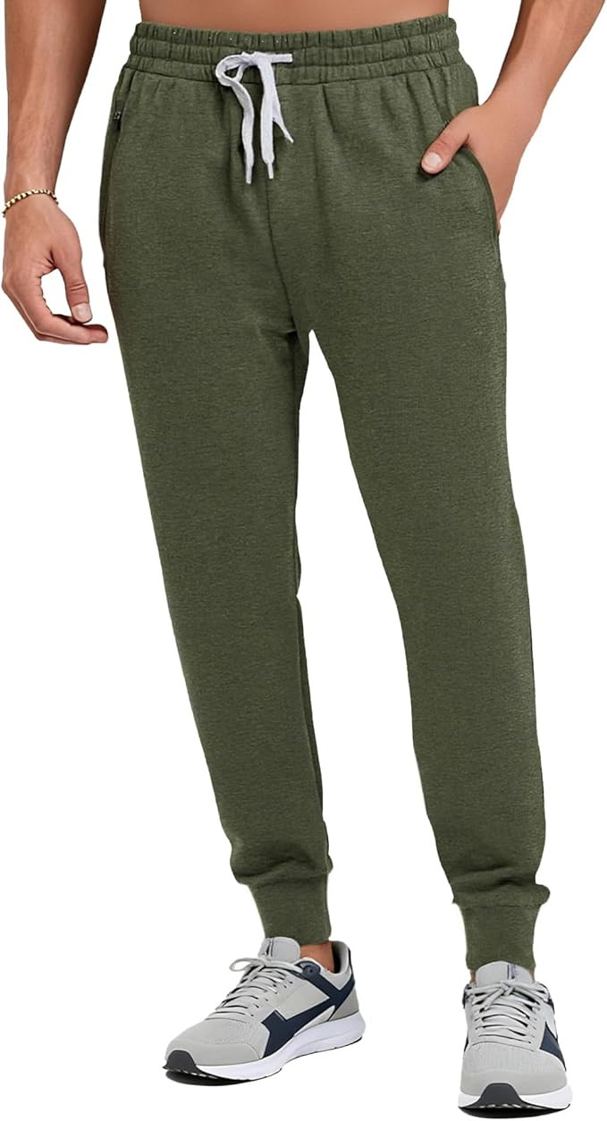 Fioboc Men's Joggers with Zipper Pockets Velou Athletic Workout Pants Moisture Wicking Sweatpants... | Amazon (US)