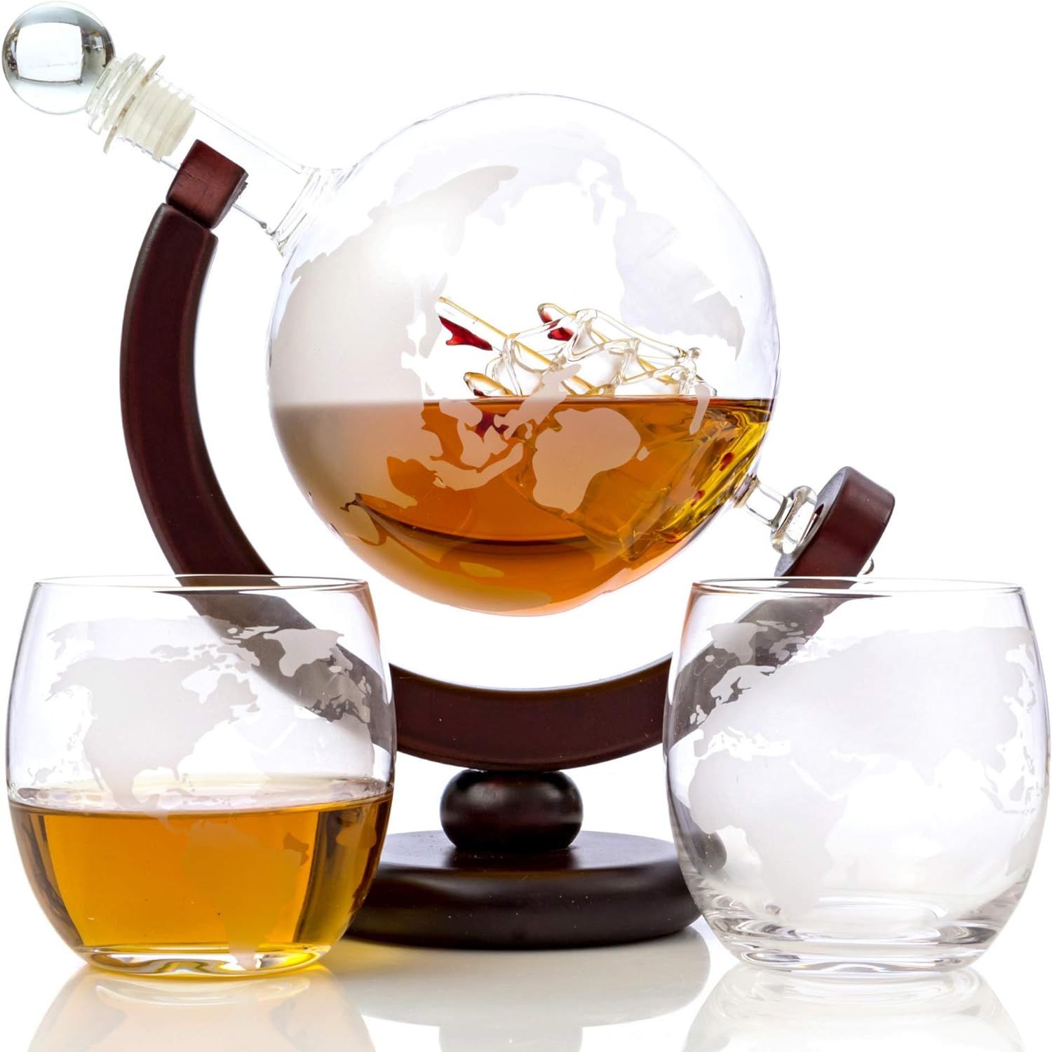 Whiskey Globe Decanter Set Etched World Globe Decanter for Liquor, Bourbon, Vodka with 2 Glasses ... | Amazon (US)