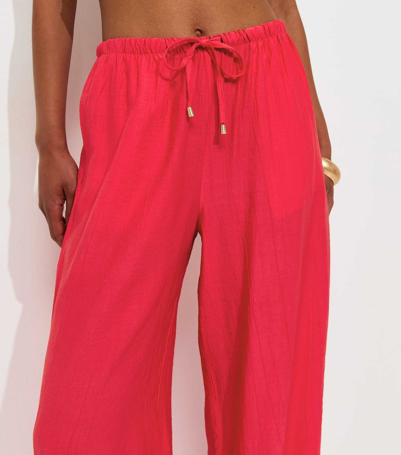 Bright Red Crinkle Wide Leg Trousers | New Look | New Look (UK)