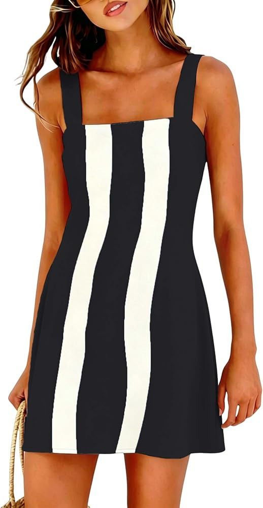 Ailoqing 2026 Women Summer Mini Dress Color Block Casual Beach Overall Dresses Cover Ups Vacation... | Amazon (US)