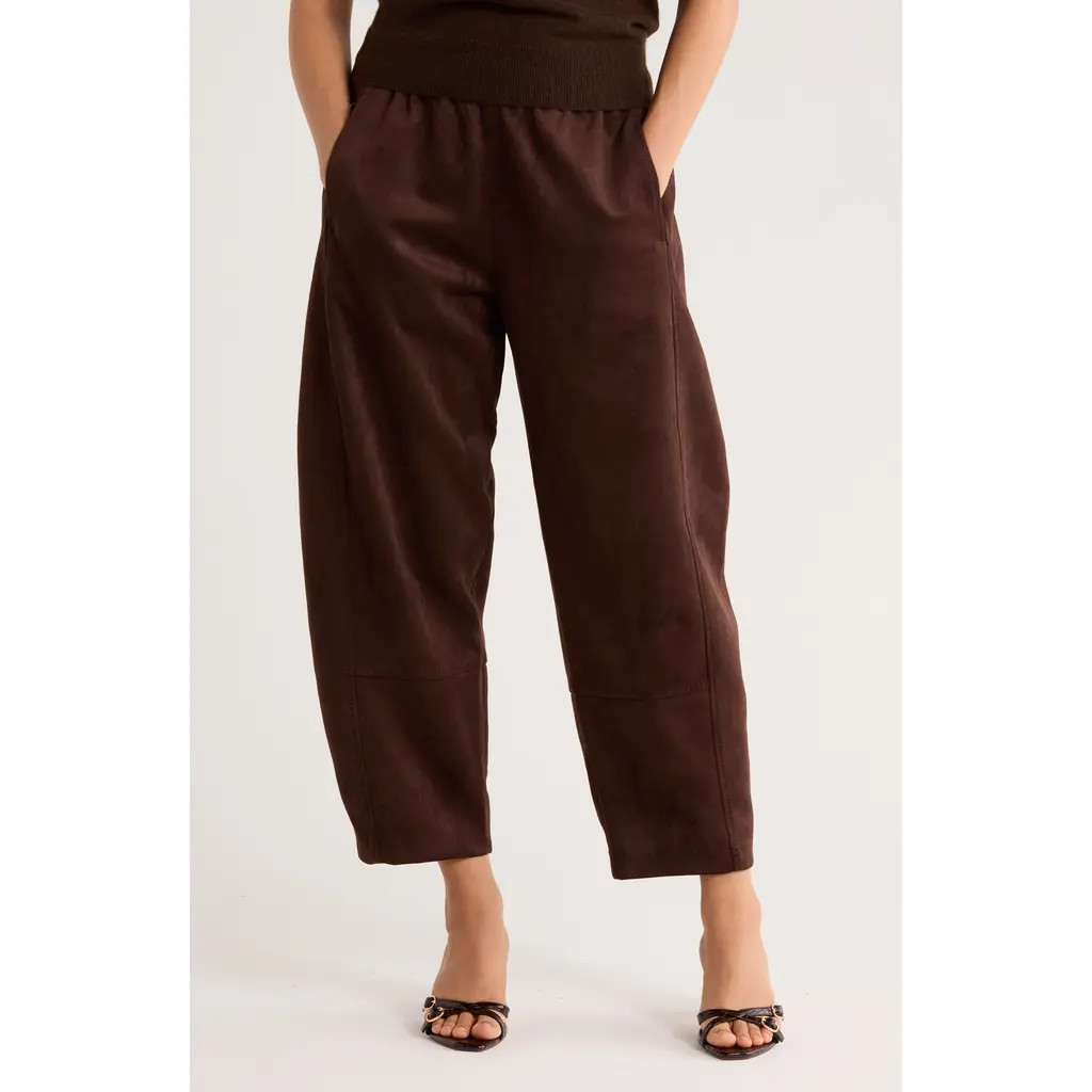 MAX STUDIO Faux Suede Barrel Pants in Dark Brown at Nordstrom Rack, Size Small | Nordstrom Rack