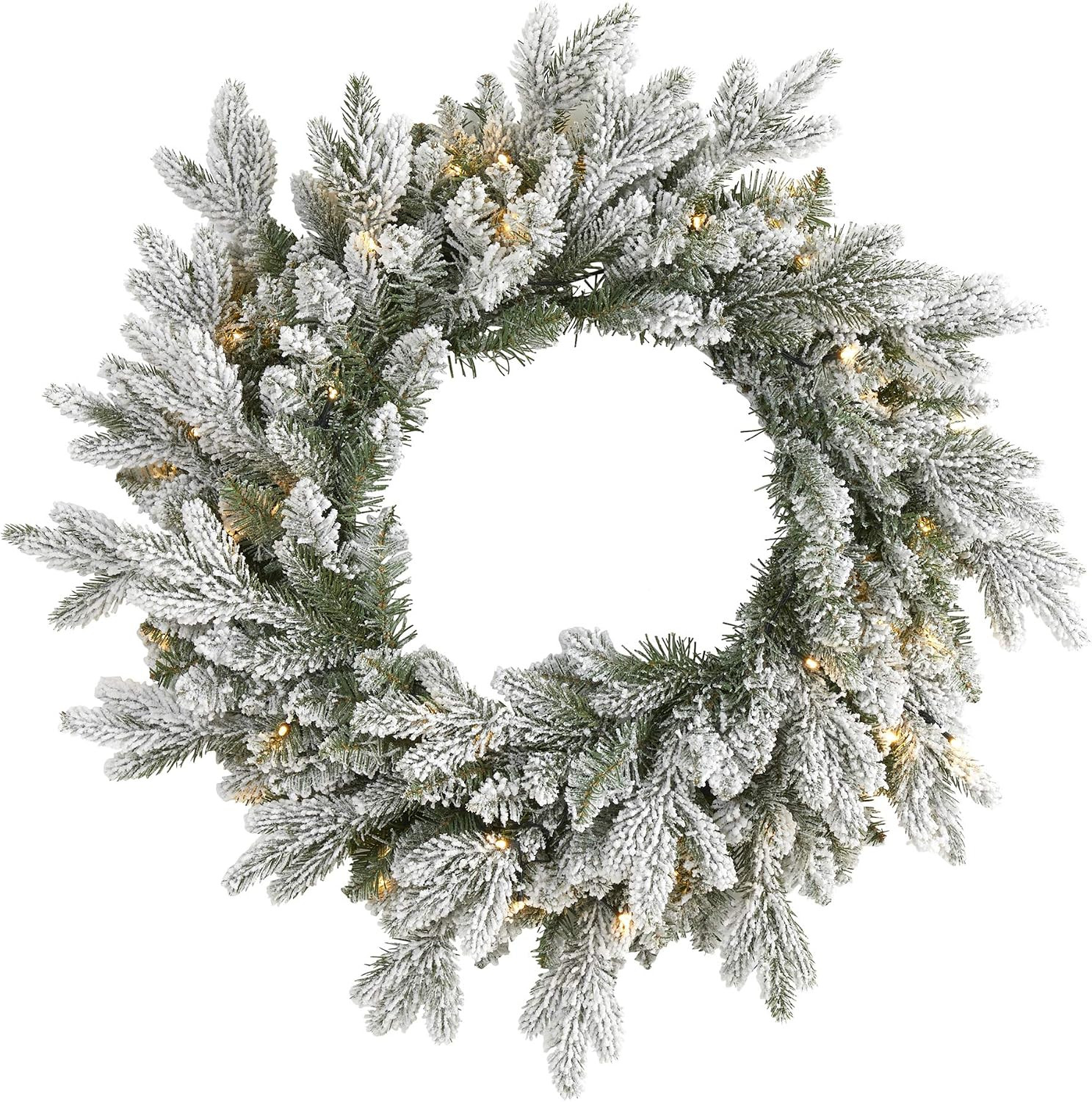 Nearly Natural 24in. Flocked Artificial Christmas Wreath with 50 LED Lights | Amazon (US)