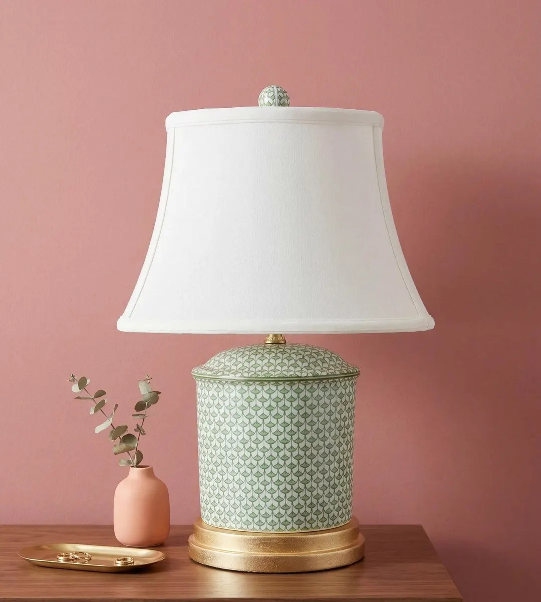 Green and White Fishscale Porcelain Table Lamp Gold Base Chinoiserie Grandmillennial | Etsy (US)