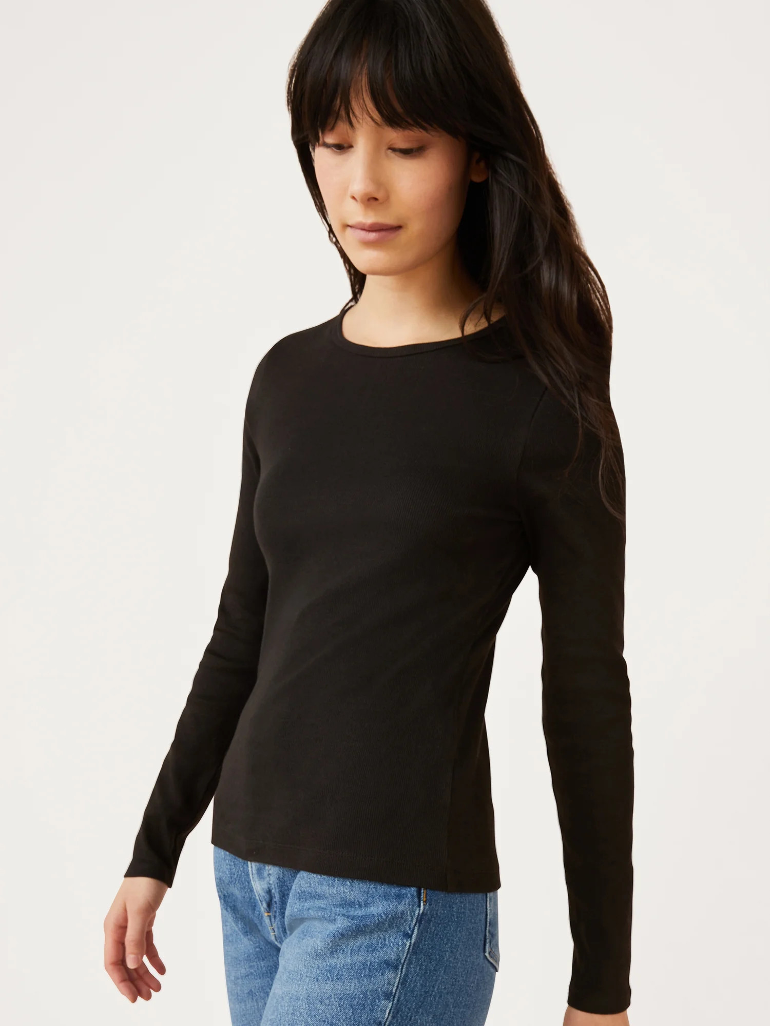 Free Assembly Women's Ribbed Crewneck Top with Long Sleeves - Walmart.com | Walmart (US)