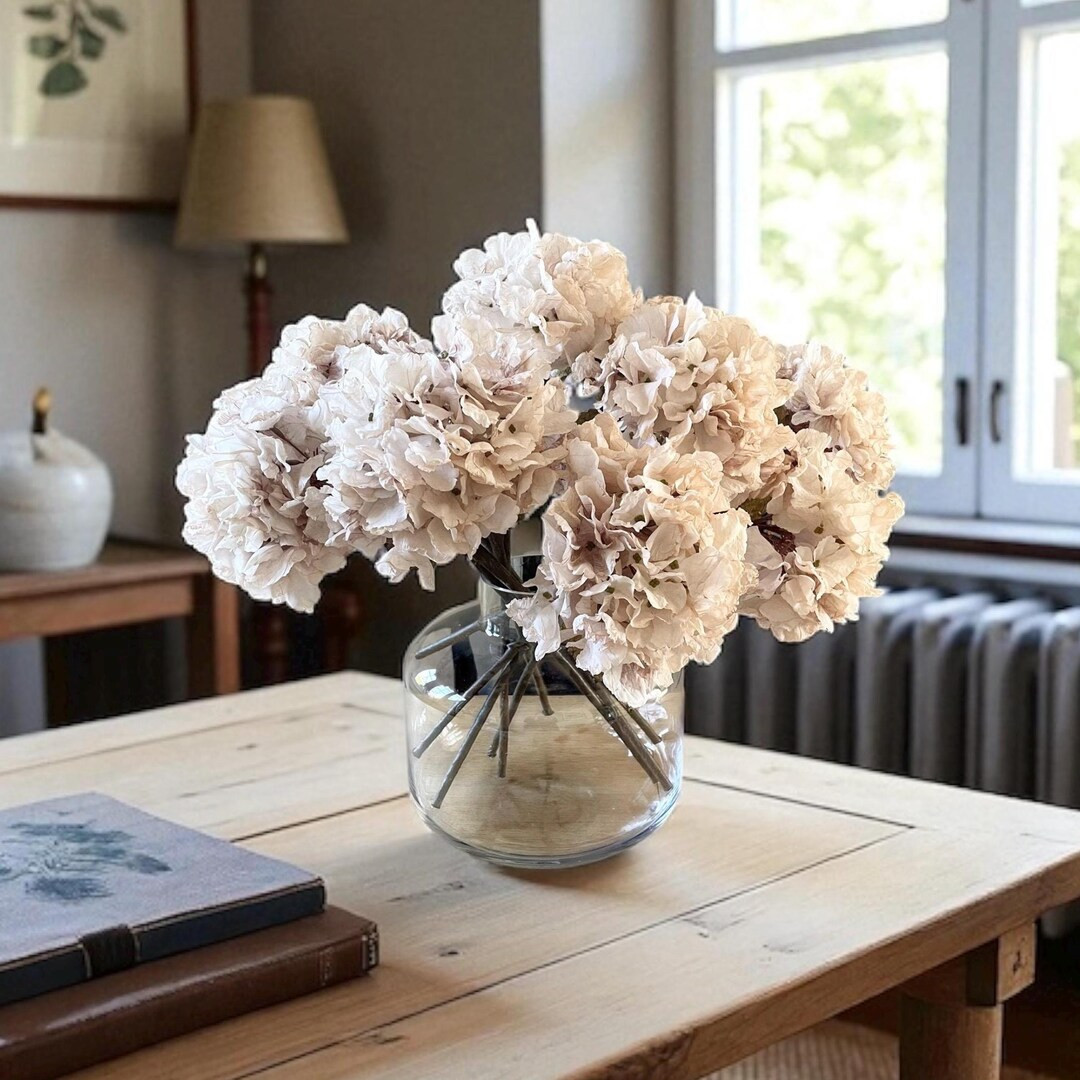 Artificial Dried Cream Hydrangeas, Dried Faux Flowers, Faux Rustic Hydrangea Flower, Realistic Dr... | Etsy (US)