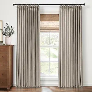 Pinch Pleated Blackout Curtains 90 Inch Long, Linen Blend, 100% Blackout Drapes with 20 Hooks, Id... | Amazon (US)