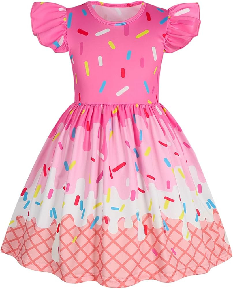 WonderBabe Valentines Dress for Girls Toddler Print School Outfits Flutter Sleeve A-Line Cute Mid... | Amazon (US)