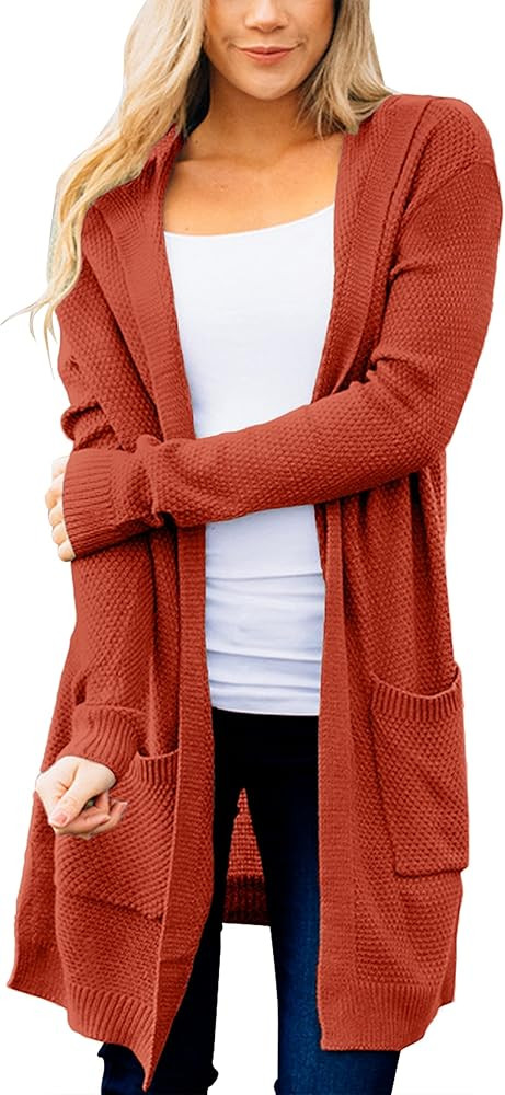 MEROKEETY Women's 2023 Long Sleeve Open Front Hoodie Knit Sweater Cardigan Outwear | Amazon (US)