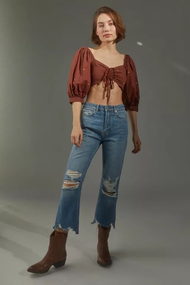 BDG Wilco High-Waisted Cropped Flare Jean – Mid Indigo | Urban Outfitters (US and RoW)