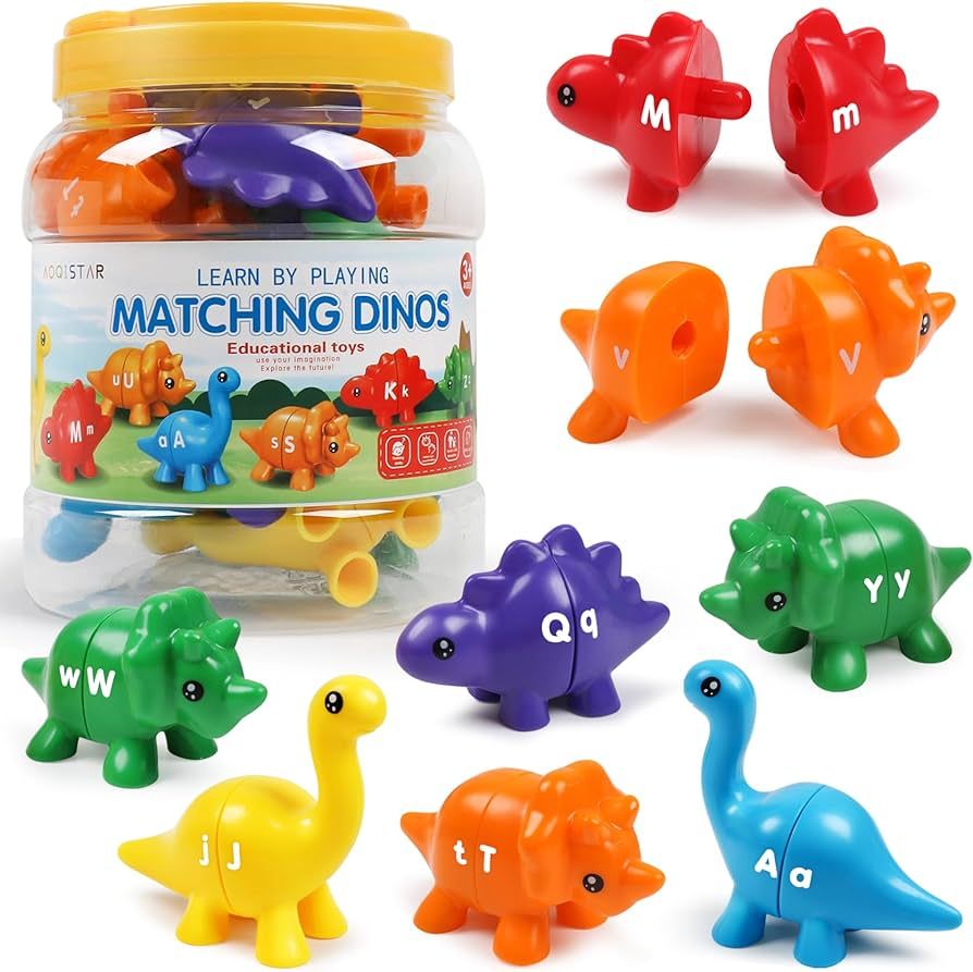 USATDD Matching Letters Dinosaur Toy, Double-Sided ABC Letters Dinosaur Match Game Preschool Fine Mo | Amazon (US)
