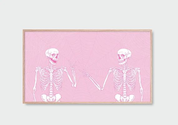 Trendy Pink Halloween Printable Funny Skeleton Wall Art Cute - Etsy | Etsy (US)