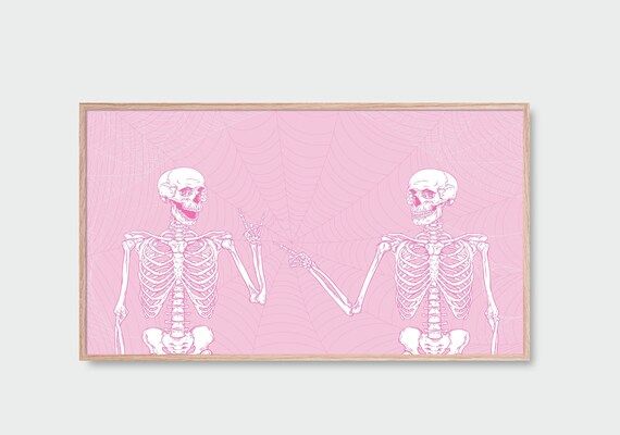 Trendy Pink Halloween Printable Funny Skeleton Wall Art Cute - Etsy | Etsy (US)