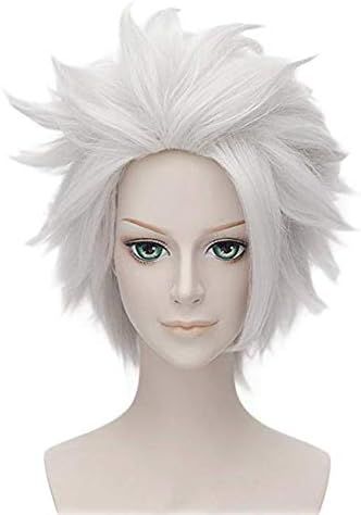 Anogol Hair Cap+Short Layered White Hair Wig for Anime Cosplay Wig Synthetic | Amazon (US)