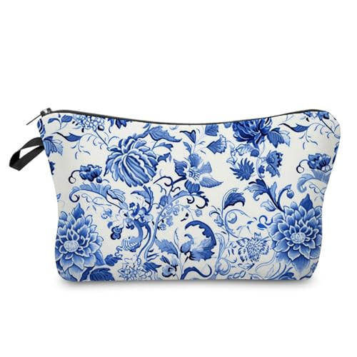 Livel lhood Blue and White Porcelain Makeup Bag Cute Organizer Bag Travel Toiletry Zipper Pouch Chinese Vintage Floral Blue White Porcelain Cosmetic Bag Birthday Gifts for Women | Amazon (US)