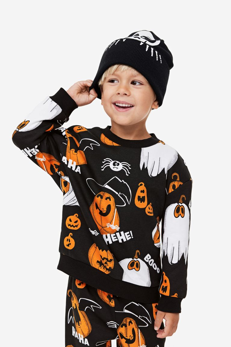Sweatshirt - Round Neck - Long sleeve - Black/pumpkins - Kids | H&M US | H&M (US + CA)