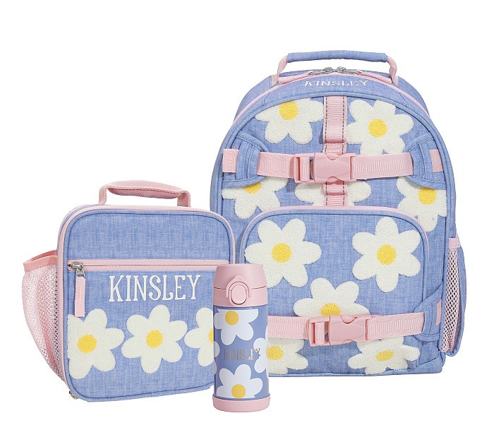 Mackenzie Blue Daisies Chenille Backpack & Lunch Bundle, Set of 3 | Pottery Barn Kids
