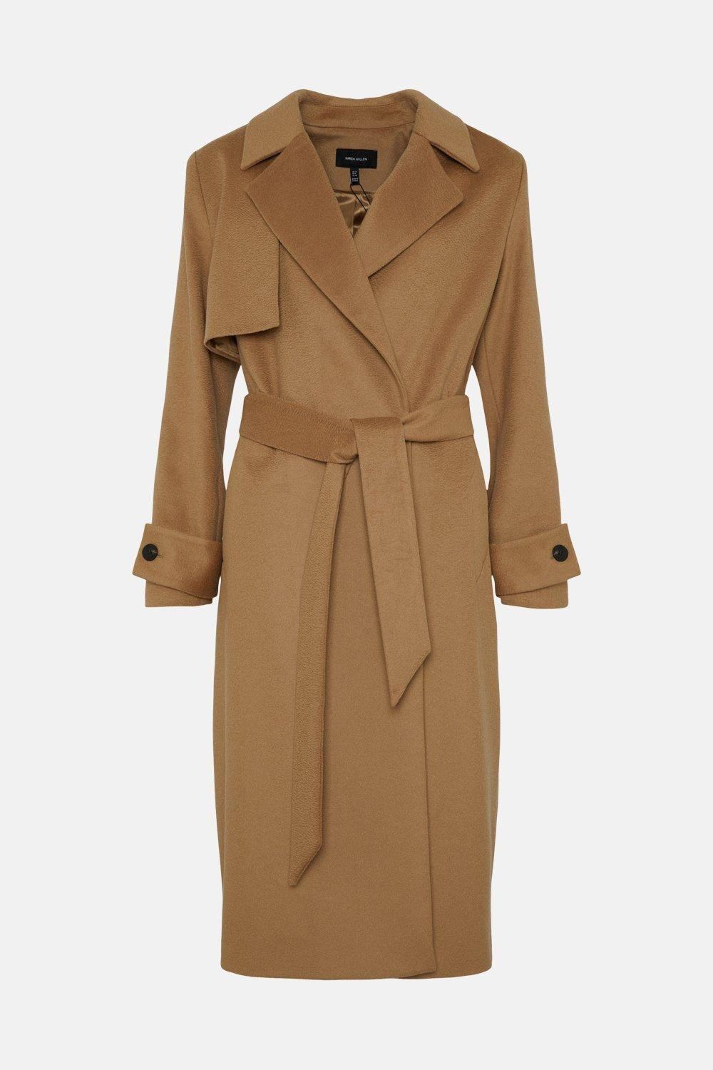 Italian Luxurious Textured Wool Belted Trench Coat | Karen Millen UK + IE + DE + NL