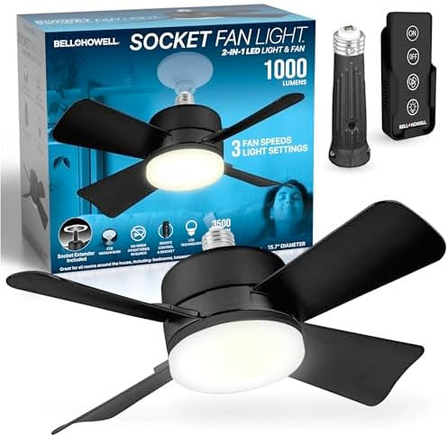 Socket Fan Light with Remote, Black Ceiling Fans with Lights and Remote, Easy Install Ceiling Fan... | Amazon (US)