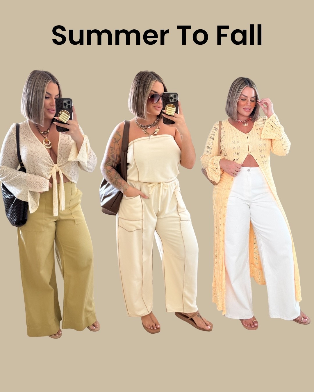 Left top xl 
Pants L 
Jumpsuit xl 
White jeans 12r
Yellow sweater xl