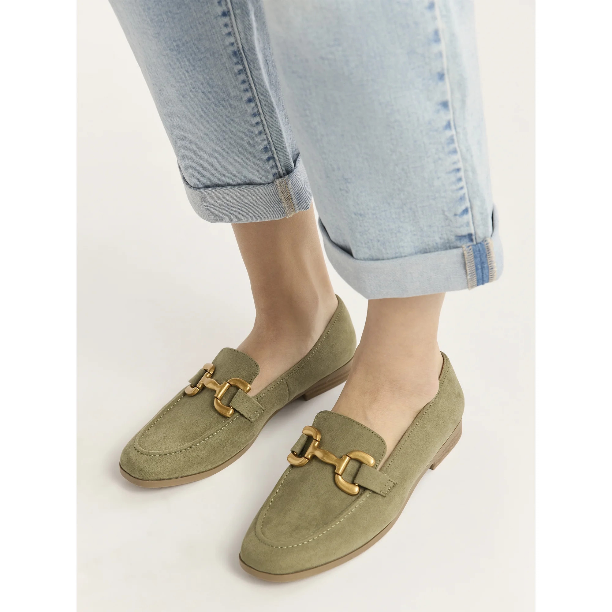 Time and Tru Women's Faux Microsuede Buckle Loafers, Sizes 6-11 - Walmart.com | Walmart (US)