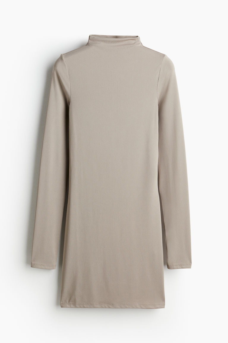 H & M - Mock Turtleneck Mini Dress - Brown | H&M (US + CA)