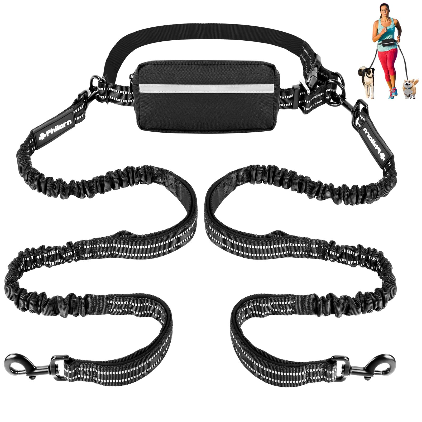 Philorn Hands Free Dog Leash for 2 Dogs, Adjustable Waist Leash for Medium Large Dogs Walking, Ru... | Amazon (US)