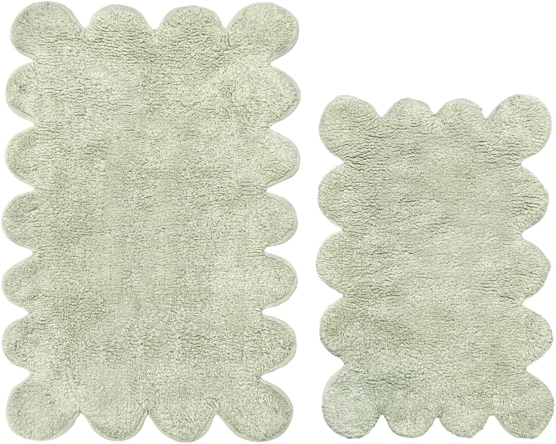 Allure Two Piece Scallop Bath Mat Set 100% Cotton – Super Soft, Absorbent, Quick Dry Scalloped ... | Amazon (UK)