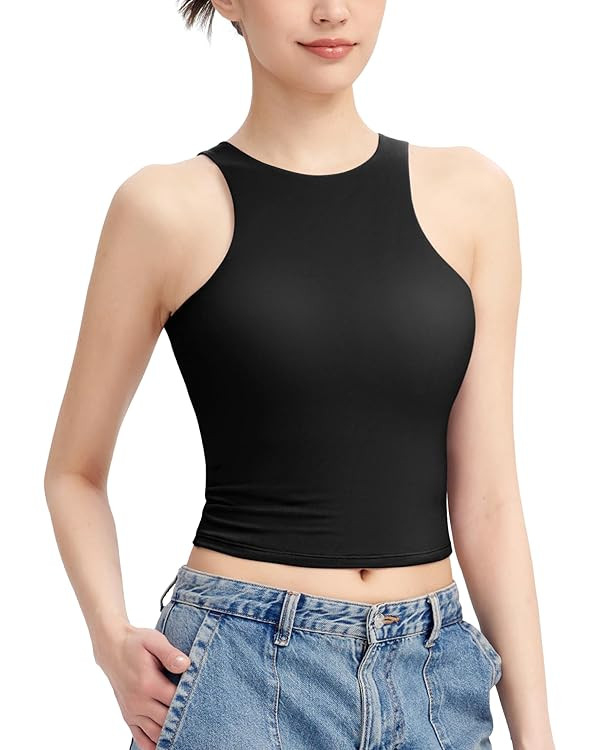 PUMIEY Women's High Neck Tank Top Sleeveless Summer Crop Tops for Women Smoke Cloud Pro Collectio... | Amazon (US)