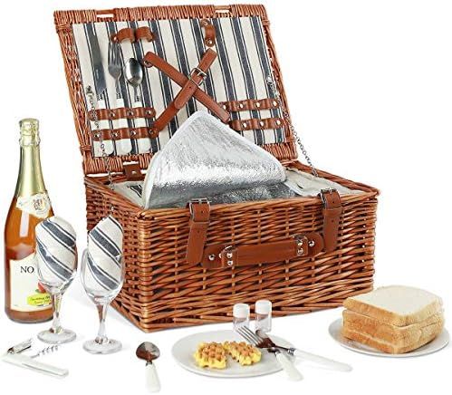 Willow Picnic Basket Set for 2 Persons with Large Insulated Cooler Bag and Classical Cutlery Serv... | Amazon (US)