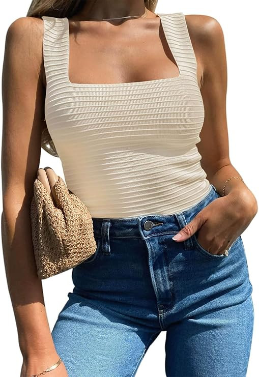 BZB Womens Ribbed Tank Tops 2026 Summer Sleeveless Square Neck Shirts Casual Slim Fitted Knit Shi... | Amazon (US)