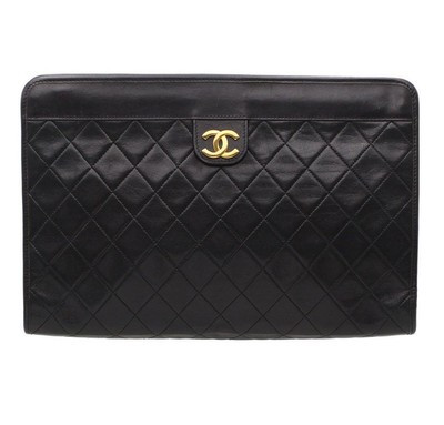 CHANEL Matelasse Lambskin Clutch/Second Bag Black x Gold Hardware 241121N | eBay US